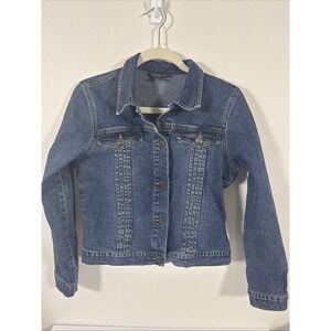 Women's Medium Harold's Blue Jeans Jacket Denim Med Pleated‎ Front Y1👍